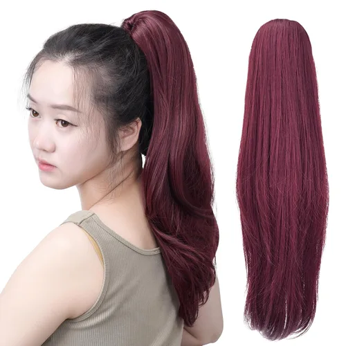 Vista 23 de SYXLCYGG Auburn Clip Cola de caballo Clip Cola de caballo Extensión de cola de caballo ondulado 10 pulgadas 3.5 oz pelo sintético falso pieza