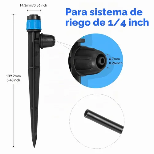 Vista 4 de Goteros de riego por goteo ajustables de 1/4 pulgadas para sistema de riego de jardín, paquete de 20
