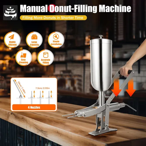 Vista 2 de Máquina de llenado manual de churrera churros 5L Donuts españoles Postre Churro Makers Máquina de llenado de mermelada de chocolate de acero