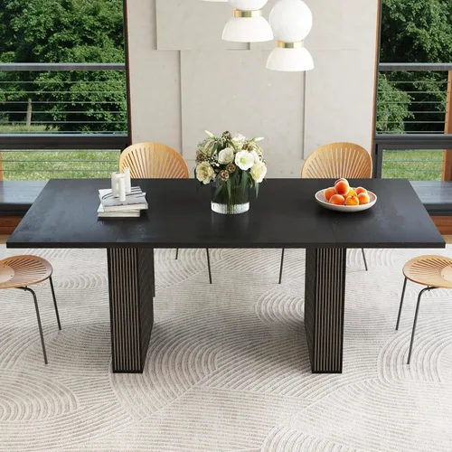 Vista 27 de weselon Mesa de comedor extensible de 42 a 105 pulgadas para 4 a 12, mesa de comedor ovalada expandible con base de pedestal estriada y pata