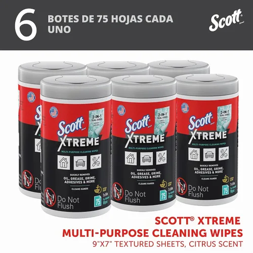 Vista 2 de Scott Toallitas Xtreme, 6 botes/estuche, 75 hojas/recipiente