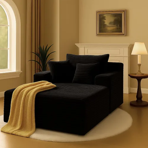 Vista 17 de COMHOMA - Sofá seccional modular de 105" con asiento profundo, sofá en forma de L tapizado en nube, brazos anchos, tela de corduroy, chaise lounge