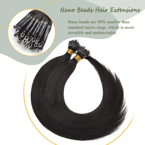 Vista 216 de SEGO Extensiones de cabello humano con micro cuentas, extensiones de cabello humano con micro bucle, lacio, natural, fusión fría, 1.76 oz/paquete