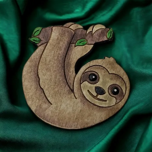 Vista 6 de Baby Sloth 1.5" Handpainted Wood Pin Nature Art Joanie