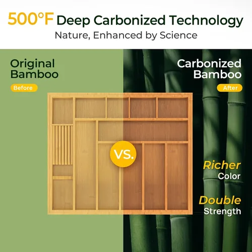 Vista 4 de keechee Organizador grande de bambú carbonizado para cajones de cocina, organizador de cubiertos expandible con 12 ranuras, soporte para utensilios