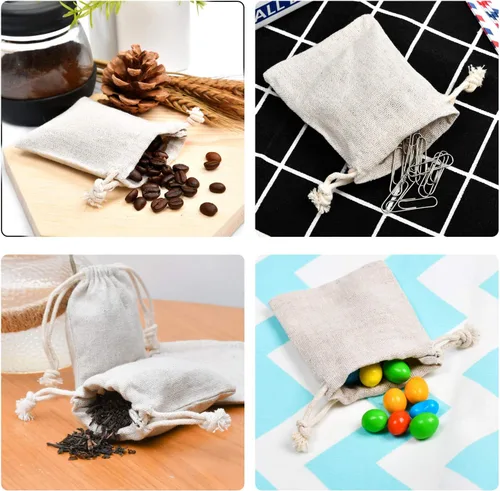 Vista 3 de calary 50 piezas de lona doble con cordón bolsa de algodón bolsa de regalo bolsita de muselina reutilizable bolsa de té 2.75x4 pulgadas