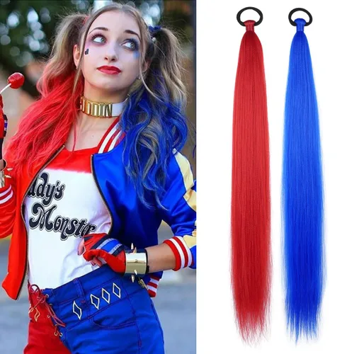 Vista 26 de Paquete de 2 extensiones de cola de caballo trenzada con lazo elástico, lacio, elegante envolvente, extensiones de cola de caballo de 26 pulgadas