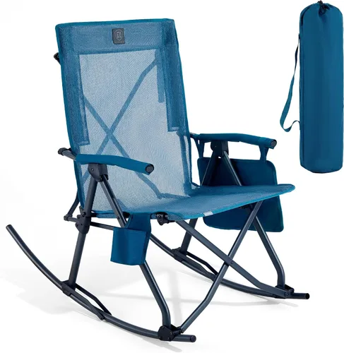 Vista 9 de EVER ADVANCED Silla mecedora de gran tamaño para campamento, mecedora plegable acolchada para adultos con reposabrazos duros, silla portátil