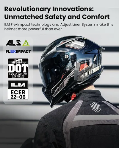 Vista 2 de ILM Cascos para Motocicleta para Adultos Hombres Mujeres Cara Completa DOT ECE Powersports Visera Dual para Carreras en Carretera con Pinlock