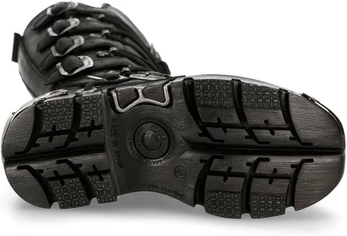 Vista 7 de New Rock Botas altas góticas Emo de cuero negro metálico 272-S1 para hombre con cierre de encaje y hebilla