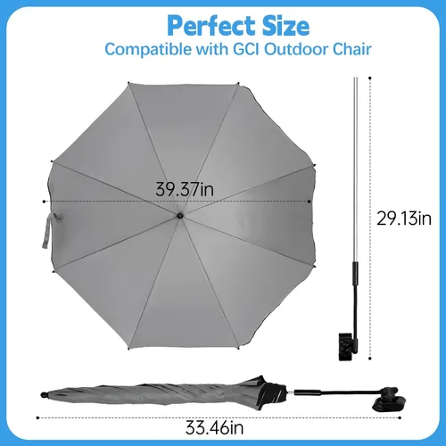 Vista 6 de Sombrilla para Silla Compatible con GCI - Accesorio para Protección Solar, Sombrilla Portátil para Silla de Playa, con Abrazadera Ajustable y Fácil
