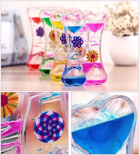 Vista 6 de MG554zy0 Doble Corazón Líquido Movimiento Burbuja de Goteo Aceite de Arena Reloj Temporizador Reloj de Juguete para Niños Regalo Doble Corazón