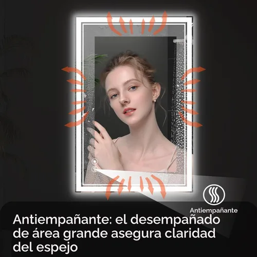 Vista 3 de Paquete de 2 espejos LED de baño de 24 x 36 pulgadas, espejo LED para baño, sin niebla, regulable, 3 colores, espejo de baño con luces, espejo