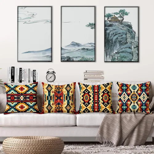 Vista 4 de Southwestern - Juego de 4 fundas de almohada de 18 x 18 pulgadas, almohadas decorativas geométricas aztecas bohemias para sofá, fundas de cojín