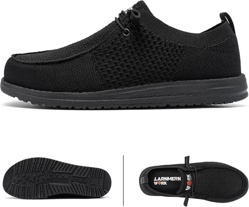 Vista 2 de LARNMERN Zapatos con punta de acero para hombre, ligeros, cómodos, para caminar, mocasines con punta de acero