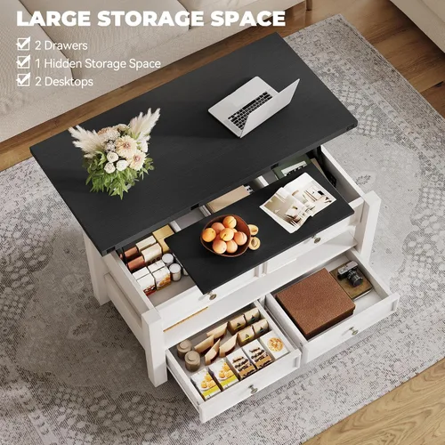 Vista 5 de YITAHOME Mesa de centro elevable Center Table with Multi-Functional Design, Drawers, Hidden Compartment, Converts to Dining Desk, for Living Room