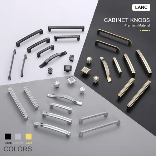 Vista 3 de LANC Tiradores de gabinete de cristal negro para cocina y baño, manijas de gabinete para dormitorio, pomo de gabinete negro mate brillante