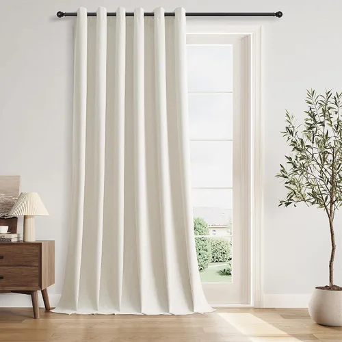 Vista 35 de Beige White Linen Blackout Curtains 90 Length 2 Panels Set for Living Room Bedroom, 100% Black Out Thermal Insulated Linen Drapes, Room Darkening