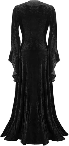 Vista 3 de SHOPESSA Disfraz de Halloween para mujer, vestido medieval de terciopelo, manga acampanada, longitud hasta el suelo, vestido renacentista del siglo