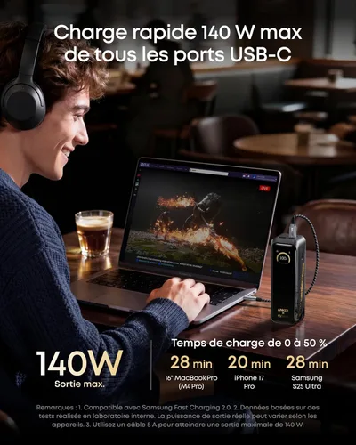 Vista 5 de Anker Prime Power Bank Black Myth: Wukong Edition, cargador portátil de 3 puertos de 20,100 mAh con 220 W, alimentación bidireccional, aprobado por