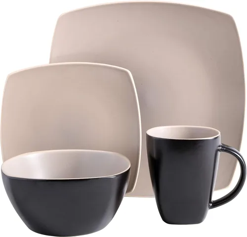 Vista 2 de Gibson Elite Soho Lounge - Juego de vajilla para 4 personas (16 piezas), color gris pardo mate