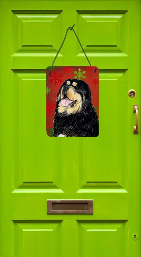 Vista 2 de Caroline's Treasures SS4719DS1216 Mastín tibetano rojo y verde copo de nieve de Navidad para colgar en la pared o la puerta, letrero de metal
