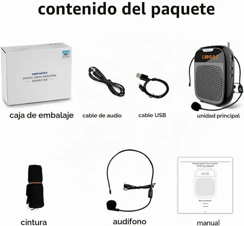 Vista 8 de Norwii Mini amplificador de voz, habla portátil con auriculares con Negro