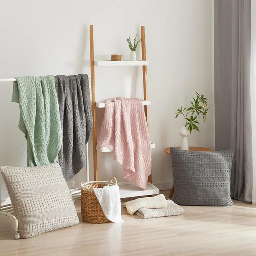 Vista 7 de PHF Fundas de almohada 100% algodón con tejido de gofre de 24 x 24 pulgadas, paquete de 2 fundas cuadradas para decoración elegante del hogar, sin