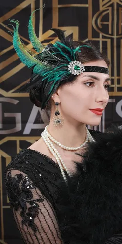 Vista 30 de Cizoe (aa) - Juego de accesorios de estilo Gatsby de la década de 1920, para mujer, diadema de estilo flapper, tocado, collar, guantes