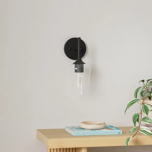 Vista 2 de Ralbay Juego de 2 apliques de pared negros mate para baño, pantalla de vidrio transparente, apliques negros para decoración del hogar, baño, cocina