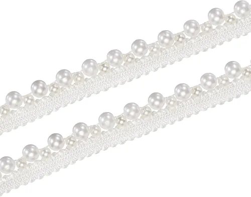 Vista 9 de MECCANIXITY Cinta de encaje de perlas de imitación de 5 yardas, borla, fleco de perlas para boda, fiesta, cinta, decoración de ropa para el cabello