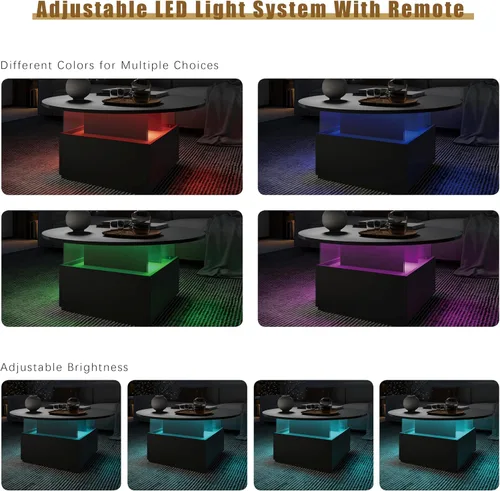 Vista 6 de HedoAjim Mesa de centro redonda de 31.5 pulgadas para sala de estar, mesa de sala de estar moderna LED con almacenamiento, mesas de centro cuadradas
