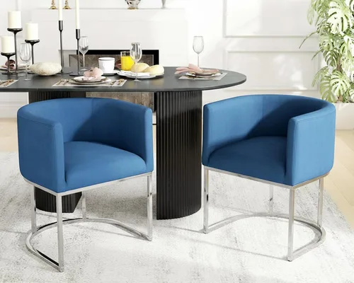 Vista 52 de HNY Silla de comedor moderna de mediados de siglo tapizada en forma de barril, negra, con brazos, silla de cocina y comedor de cuero, silla auxiliar