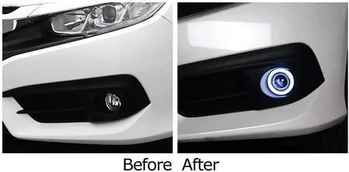 Vista 3 de iJDMTOY OEM reemplaza xenón blanco LED halo Angel Eyes proyector lente retrofit faros antiniebla compatibles con Honda Civic Sedan/Coupe/Hatchback