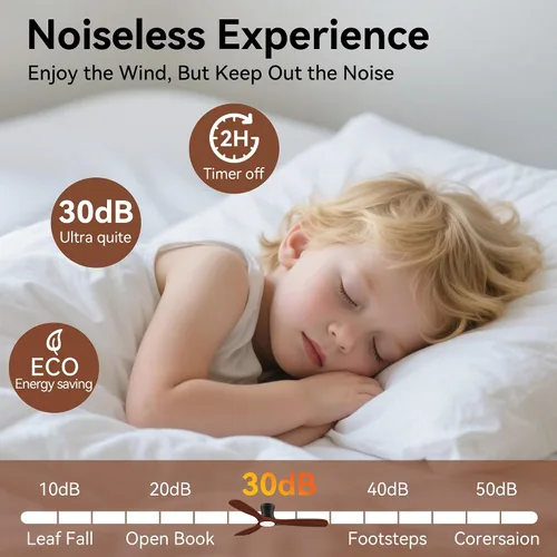 Vista 6 de Ventiladores de techo inteligentes de perfil bajo de 52 pulgadas con luces y control remoto, 3 aspas de madera, motor de CC silencioso, ventilador