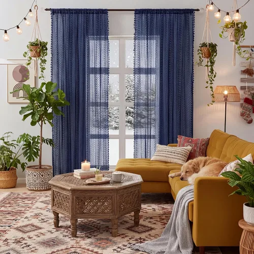 Vista 14 de WAZZIO Cortinas de Encaje, Cortina Boho de Crochet para Dormitorio, Cortinas de Café de Algodón, 45 Pulgadas de Largo, 2 Paneles con Bolsillo