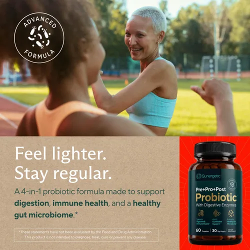 Vista 5 de Probiótico, Prebiótico, Posbiótico y Enzimas Digestivas 4 en 1 Premium para Hombres y Mujeres – Apoya el Intestino, la Digestión y la Inmunidad