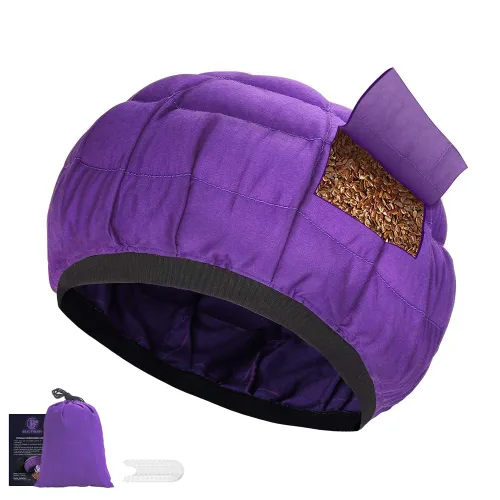 Vista 8 de Gorro térmico de acondicionamiento profundo, sin cordón, 100% algodón natural, semillas de linaza, tratamiento interior de microondas, tapa caliente