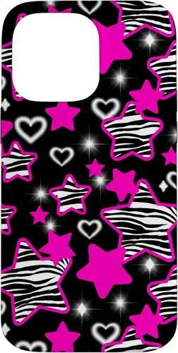 Vista 21 de Carcasa para iPhone 16 McBling Estética Zebra Print Stars Hearts Rosa Negro Y2K