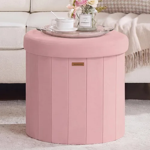 Vista 6 de SONGMICS Colección Mazie - Otomana de almacenamiento redonda, taburete reposapiés plegable con tapa extraíble, fácil montaje, taburete de terciopelo