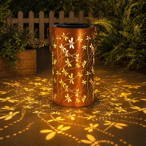 Vista 9 de Linternas solares para colgar al aire libre, linterna LED impermeable de metal con energía solar, decoración de patio, linterna con asa, idea