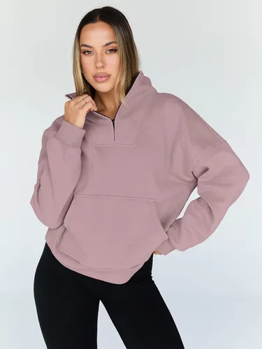 Vista 2 de Trendy Queen - Sudaderas con medio cierrey capucha de gran tamaño, comoda, extragrande, para otoño, Y2K, ropa de invierno, 2024