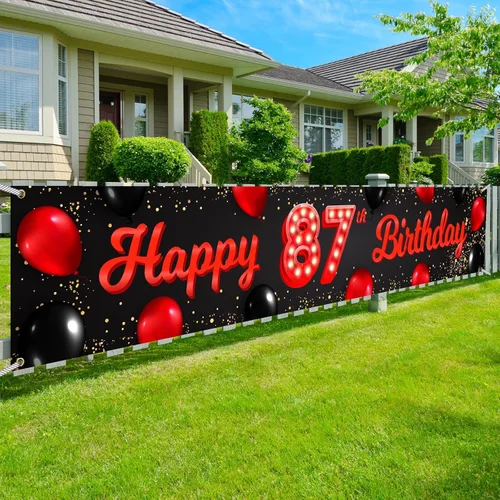 Vista 93 de Cartel de feliz cumpleaños número 10 color rojo y negro, globos para decoración temática para patio, jardín, niñas, mujeres, princesas, decoraciones