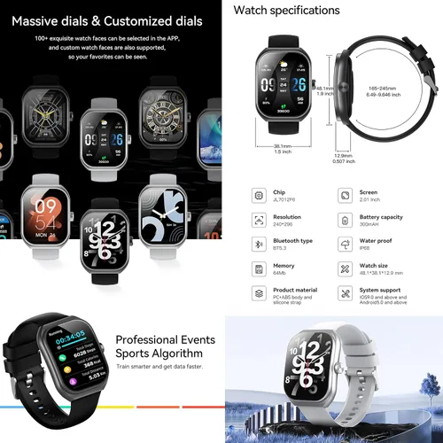 Vista 5 de Relojes inteligentes para hombres (respuesta/hacer llamadas), reloj de monitor de fitness HD de pantalla curva de 2.01 pulgadas con monitor