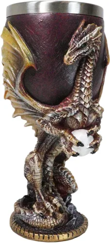Vista 4 de Ebros Gift Maroon And Gold Legendario Dragón Wyvern Sosteniendo Huevo Beber Vino Copa Cáliz Bebida Copa Calabozos Y Dragones Acento Renacentista