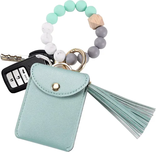 Vista 3 de Llavero de pulsera, pulsera de silicona con cuentas de llavero con tarjetero elástico para mujer