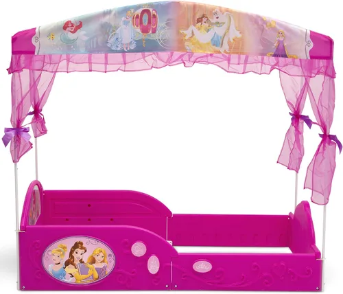 Vista 4 de Delta Children - Cama de princesas Disney de plástico para dormir y jugar para niños pequeños con dosel, rosa