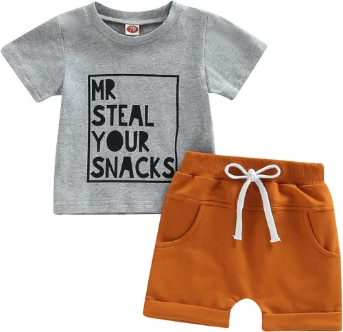 Vista 16 de Conjunto de ropa de verano para niños pequeños, 2 piezas, camiseta de manga corta con cintura elástica
