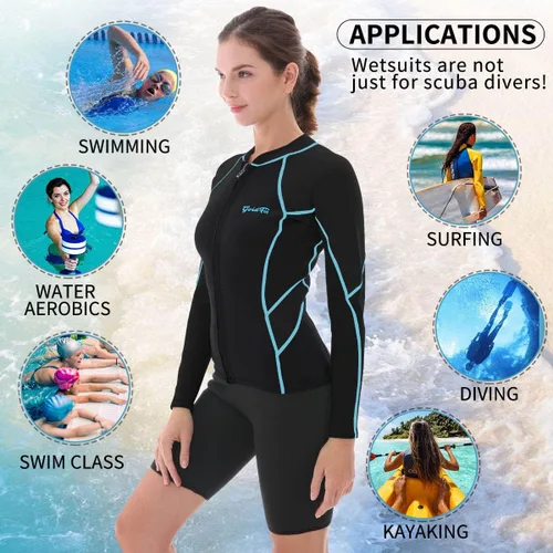 Vista 4 de GoldFin Top de Traje de Neopreno para Mujer, Chaqueta de Trajes de Neopreno de 0.079 pulgadas Manga Larga Tops de Neopreno para Aeróbicos Acuáticos