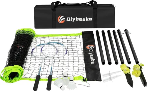Vista 8 de 12ft Badminton Net Set for Backyard Beach with Durable Anti-Sagging Net, Heavy Duty Poles, 2 Aluminum Badminton Rackets, 3 Shuttlecocks, Carry Bag